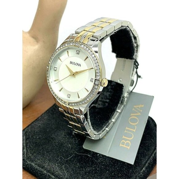 Bulova Women's Watch 98L273 Two Tone Crystal Accent Mother of Pearl Dial - Picture 2 of 13